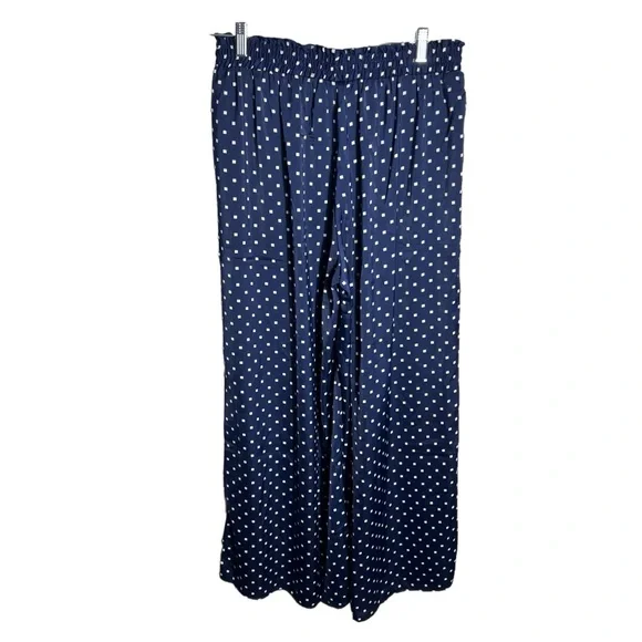 Summersalt Wide Leg Satin Polka Dot Navy Draw String Pant, Medium - Picture 2 of 5